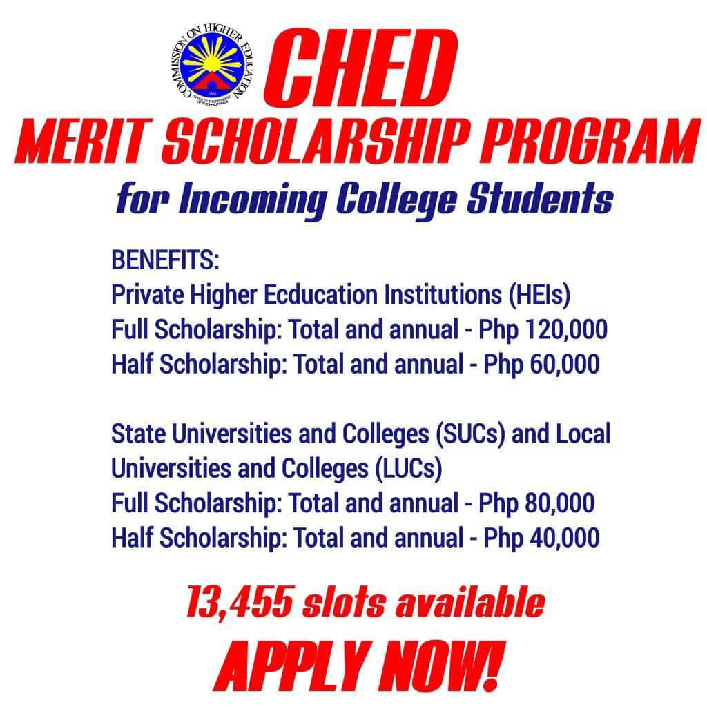 You are currently viewing CHED Merit Scholarship Program for Incoming College Students | There are 13,455 slots for SY. 2023-2024.